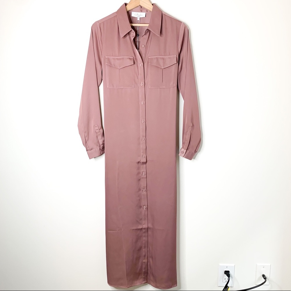 L’Academie Long Sleeve Shirt Dress Mauve S NWT - Picture 2 of 15